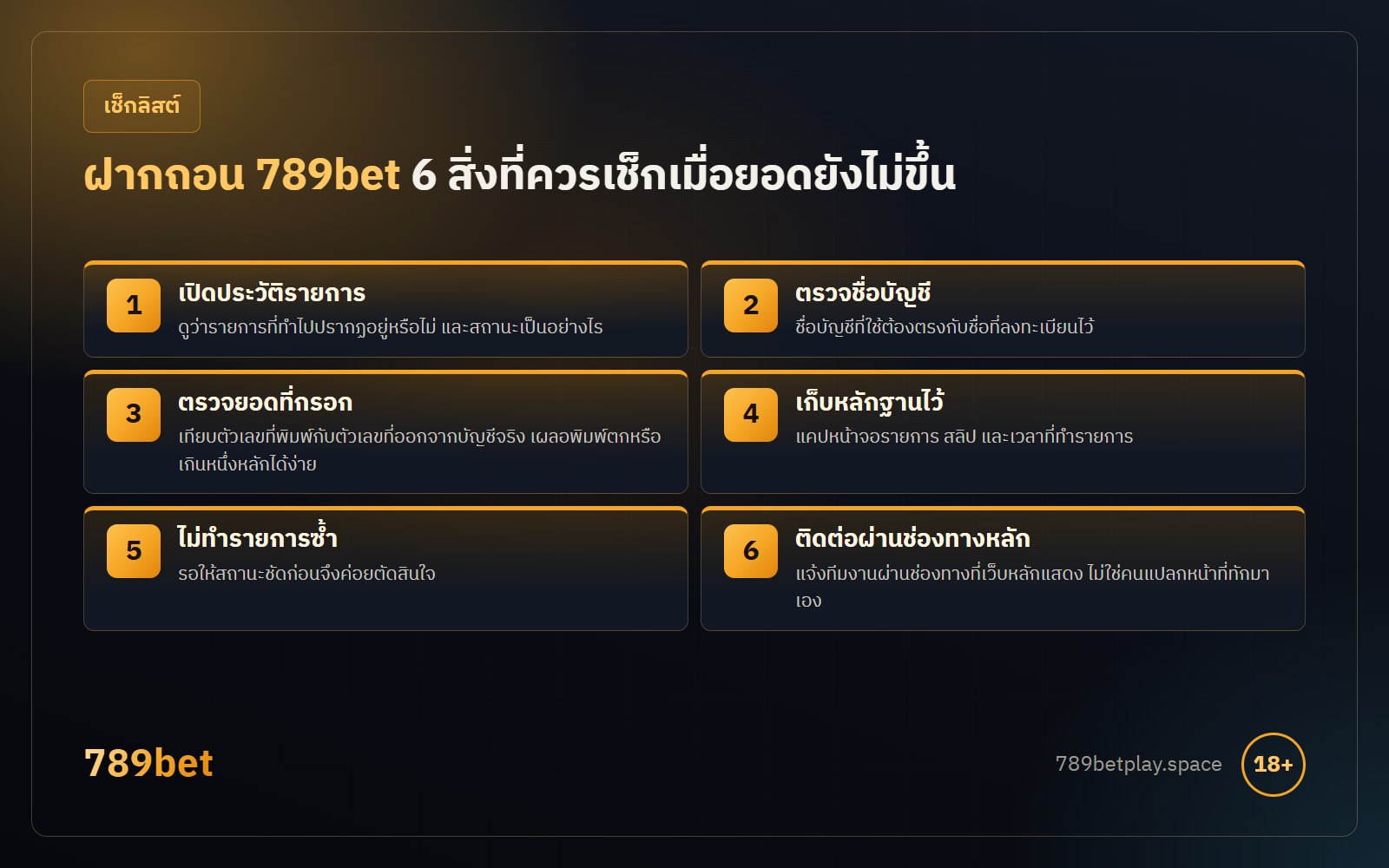 ฝากถอน 789bet 6 สิ่งที่ควรเช็ก ประวัติรายการ ชื่อบัญชี ยอดที่กรอก เก็บหลักฐาน ไม่ทำซ้ำ และติดต่อทีมงาน